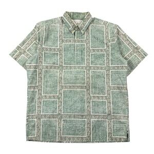Reyn Spooner Dietrich Varez Shirt Men Large Green Hawaiian Tribal Aloha AOP